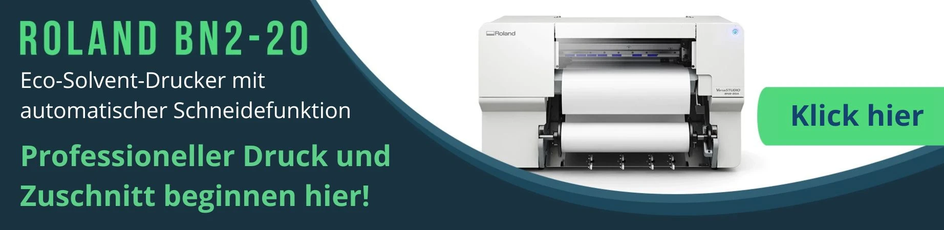 Produktbild: Roland BN2-20 Eco-Solvent-Drucker mit automatischer Schneidefunktion – professioneller Druck und Zuschnitt